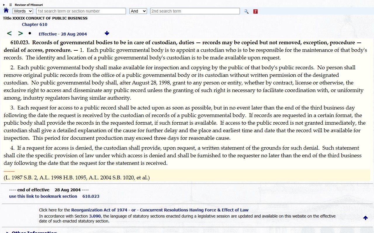 Mercer County Circuit Clerk-Recorder Missouri public record custodian procedure statute
