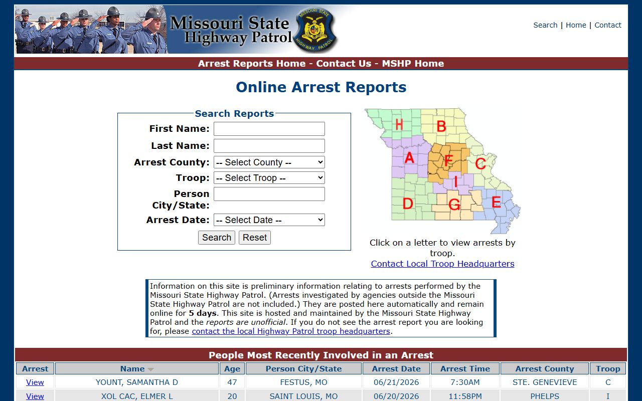 Mercer County arrest records Missouri State Highway Patrol arrest reports
