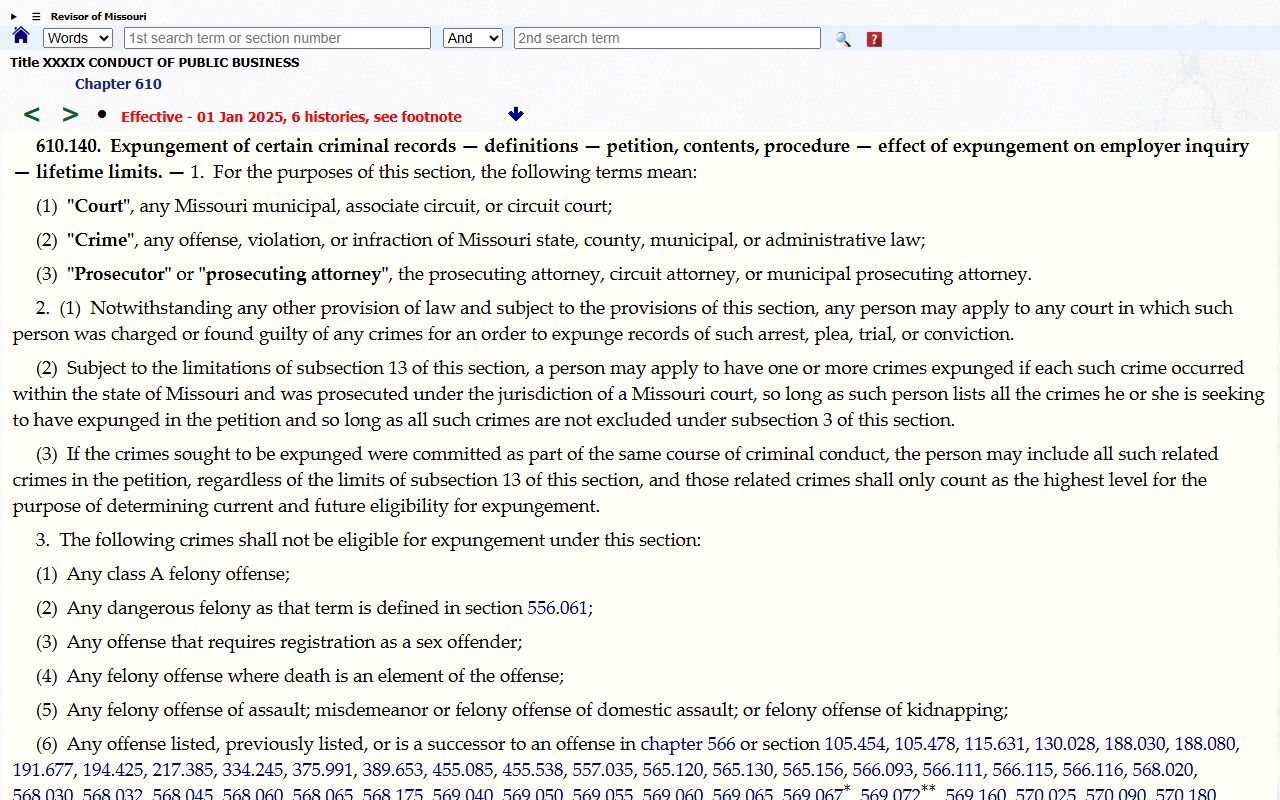 Mercer County criminal court records Missouri expungement statute