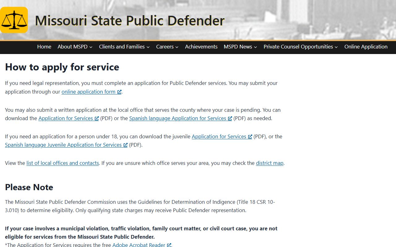 Mercer County criminal court records Missouri public defender application guidance