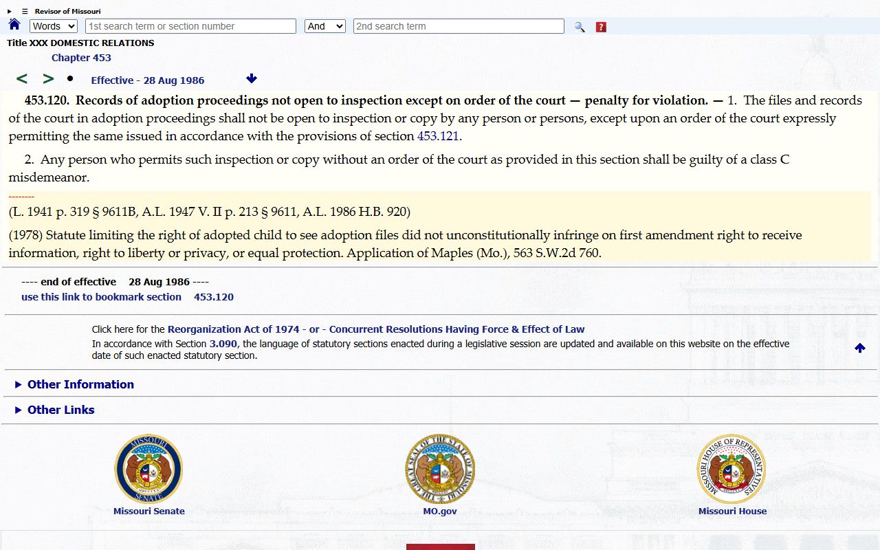 Mercer County probate records Missouri adoption confidentiality statute