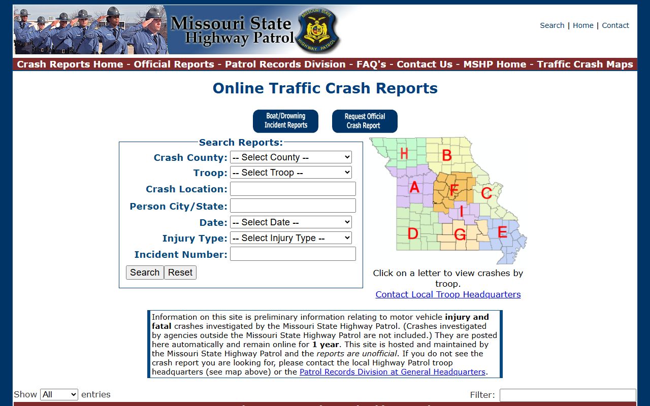 Mercer County traffic court records Missouri State Highway Patrol crash report search